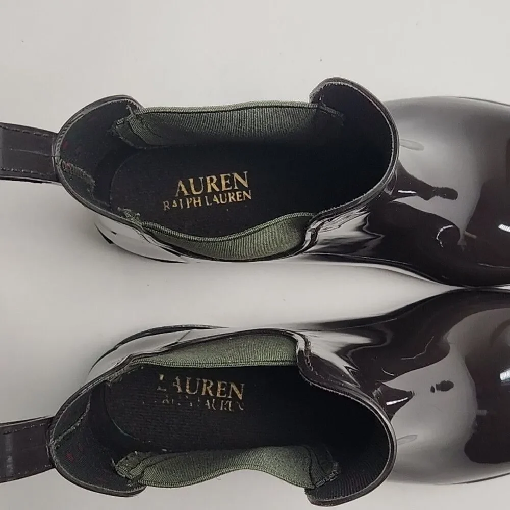 Ralph Lauren Rubber Boot Tally-Bo-Rai Rain Ankle Women Sz 11 Brown Green Shoe